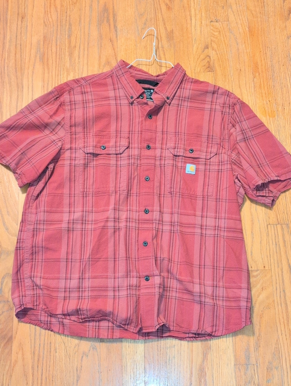 Carhartt Men's Short-Sleeve Plaid Button-Down Shirt - Brick Red